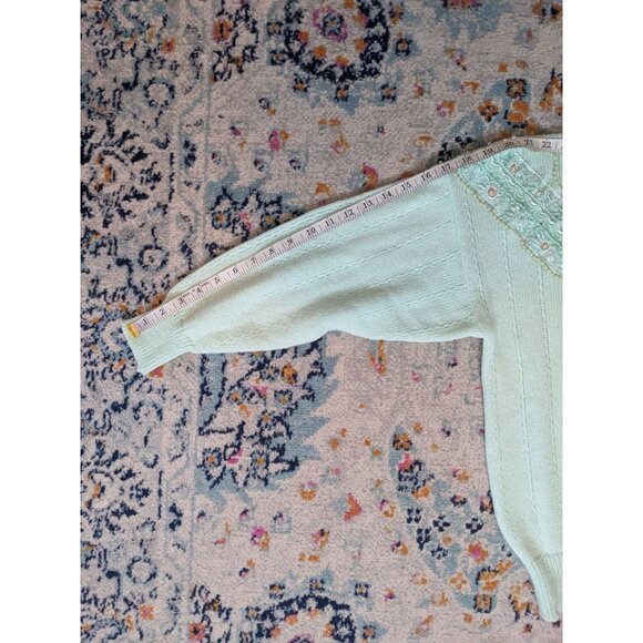 Women's Mint/Sea Foam Ribbed Sweater with‎ Lace and Pearl Details - Picture 7 of 7